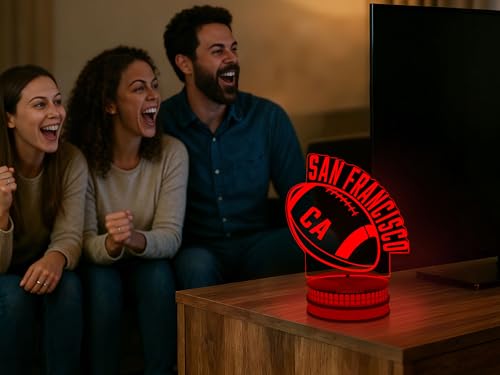 Image of CLORURBANLIVE 3D Football San Francisco Night Light 3D Illusion Lamp with Remote Control 16 Color Options Sports Decor Lighting for Fans - Multicoloured OneSize