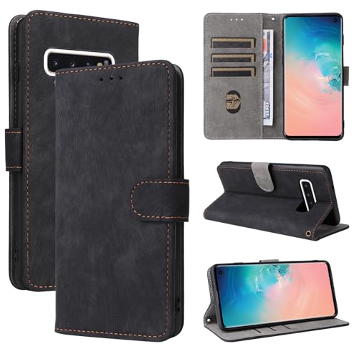 Nutmeg Galaxy S10 ケース 手帳型 SC-03L SCV41 カバー 財布型 ギャラクシーS10 携帯ケース 高級PUレザー 柔らかいTPU素材 全面保護 カード収納 スタンド機能 マグネット式 手触りが良い スマホケース 耐衝撃 耐摩擦（ブラック）（Amazon）