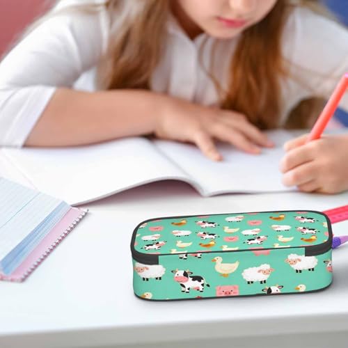 Image of Farm Animal Pencil Case Cute Pig Duck Cow Hen Chicken Sheep Green Pencil Bag Pen Markers Pouch Holder Organizer for Boy Girl School Students