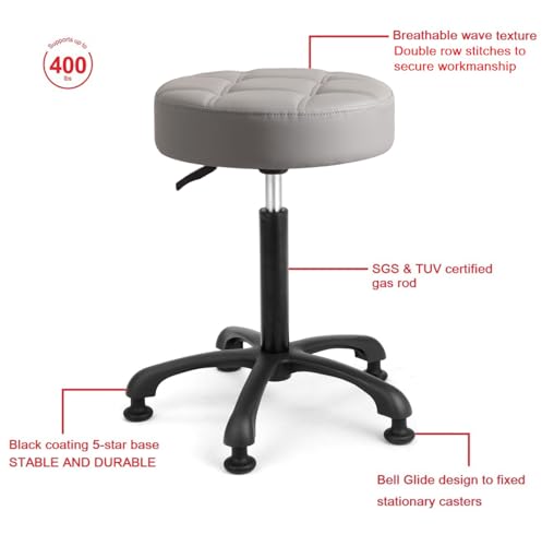 Image of Height Adjustable Heavy Duty Stools Salon Stool Chair with Bell Glides for Home Bar Kitchen Office Shop Tattoo Lash Tech Pedicure (Grey with Bell Glides, Height 22 to 30 in)