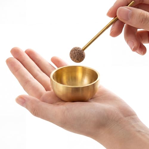 Neckstasis Mini Tibetan Singing Bowl Set, Handcrafted Brass Meditation Sound Bowl with Cushion & Wooden Striker, Beginner Friendly for Yoga Stress Relief Chakra Healing, Small Size