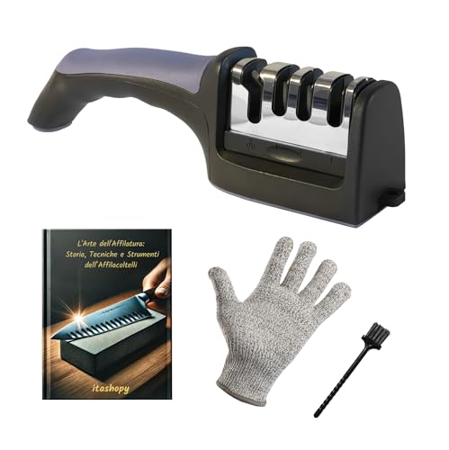 4 funzioni top: Affilacoltelli e forbici con 4 fasi in tungsteno e ceramica per tagli perfetti.