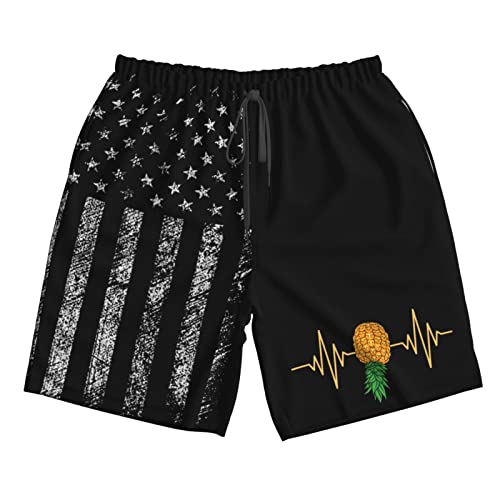 ONVOWO Heartbeat Swinger Upside Down Pineapple Gift Men's Swim Trunks Mens Swim Shorts Boxer Brief Men Swimwear Bathing Suits White-L4