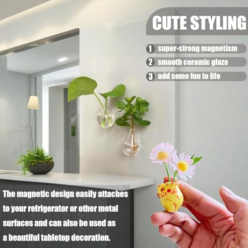 Mini imanes florero cerámico 3D, set de 8 piezas miniatura 6