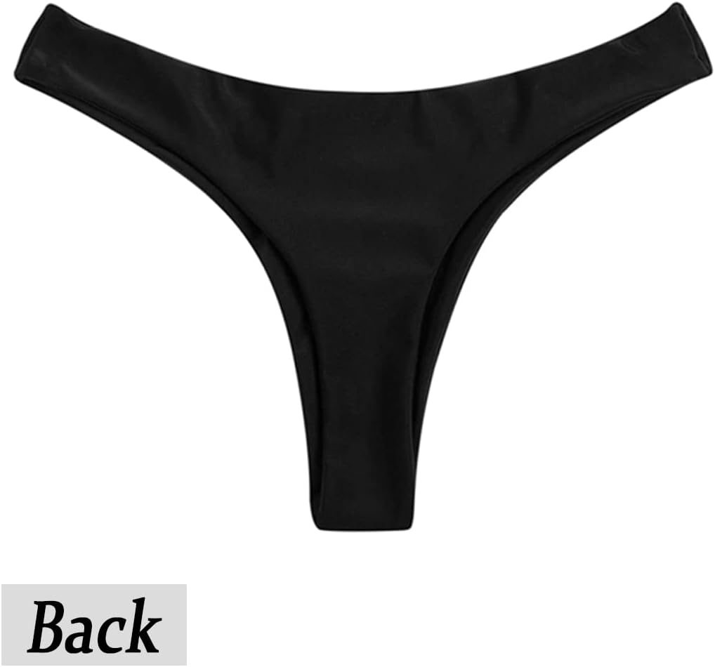Women's Sexy Cheeky Brazilian Cut Bikini Bottom Solid Low Rise High Leg Thong Swimsuit Bottom - Image 3