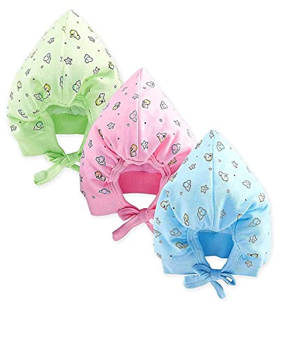 Image of New Born Baby Boys & Girls Soft Hosiery Cotton Double Layer Knot Caps Set /Infant /Topi /Hat /Toppi /Kan Topi (Pack of 3)