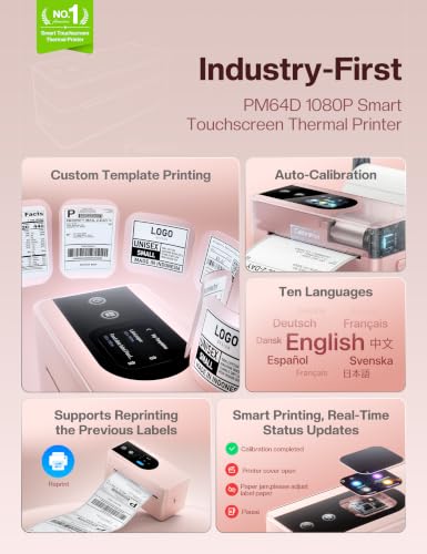 Image of Phomemo PM64D Touchscreen Thermal Label Printer with 500 Pcs Labels,Pink