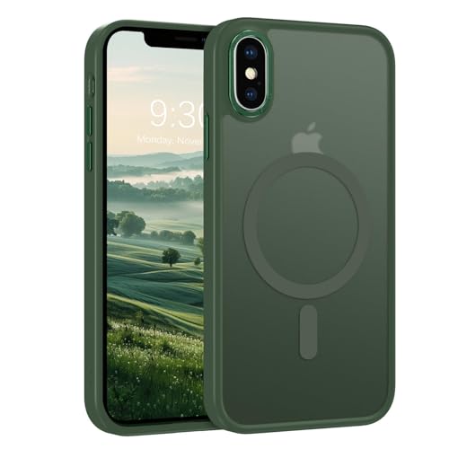 ROUMAYMAY für iPhone X Hülle, Kompatibel mit MagSafe, Transluzente Matt Rückseite Stoßfeste Extrem Haltbarkeit Case Handyhülle für Magnetisch iPhone X/XS - Grün