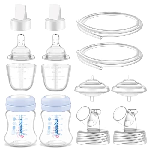 Image of Maymom Pump Parts Compatible with Spectra S1 S2 9 Plus Accessories, Base Connectors, Bottles, Nipples, Dome Caps, Duckbill Valves, Backflow Protectors and Tubing, Not Original Spectra Parts