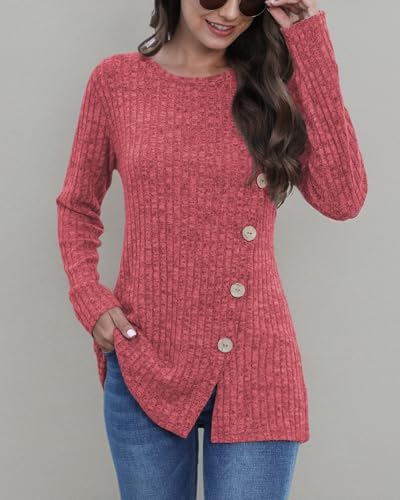 Image of JomeDesign Long Sleeve Shirts for Women Crew Neck Lightweight Sweater Loose Casual Tunic Tops