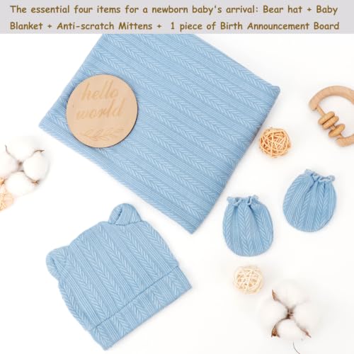 Image of AQOKKA Newborn Receiving Blanket with Bow Hat Mittens Set Nursery Swaddle Wrap Toddler Swaddles for Newborn Baby Boy Girl
