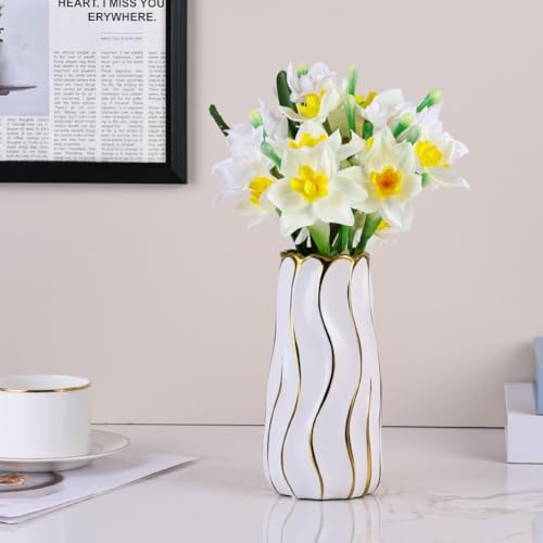 Vase en céramique blanche et dorée 24 cm pour pampas et décoration moderne - 6