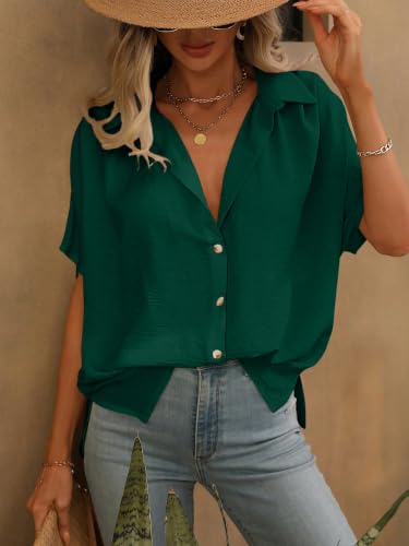 Image of GRECIILOOKS Oversized Shirt for Women | Shirt Top for Woman |Women's Color Block Button Down Blouse - Casual Loose Fit Short Sleeve Summer Shirt's Work, Vacation & Everyday Wear