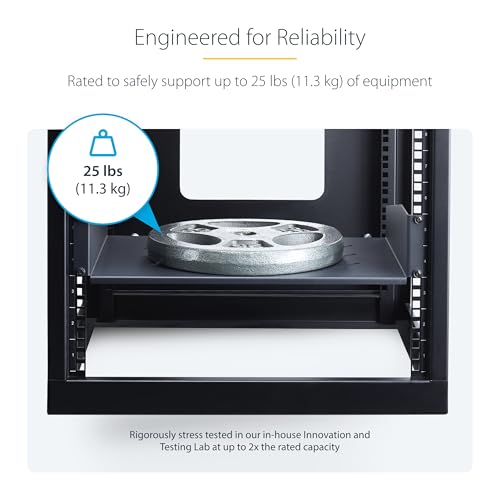 Image of StarTech.com 2U Rack Shelf, 12 inch Mounting Depth, Vented Cantilever Tray for 19 inch AV /Network Equipment, 25lb Capacity, for Small Office /Home Office