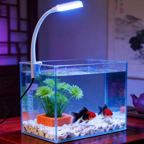 Aquarium Rechteckig 15 x 13 x 13 cm, Plastikzuchtbox mit 3W Lampen, Aquarium Becken für Fische und Wasserpflanzen, Fischzuchtbox für Büros Schlafzimmer Schreibtisch Transparente