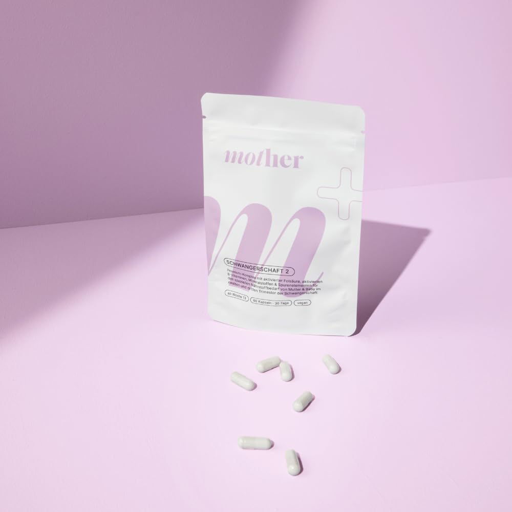 mother+ Schwangerschaft 2 Premium-Komplex ab der 12.Woche - Hochwertige Mikronährstoffversorgung für die Schwangerschaft/Mit Folat, Eisen, Jod & wichtigen Vitaminen/Vegan