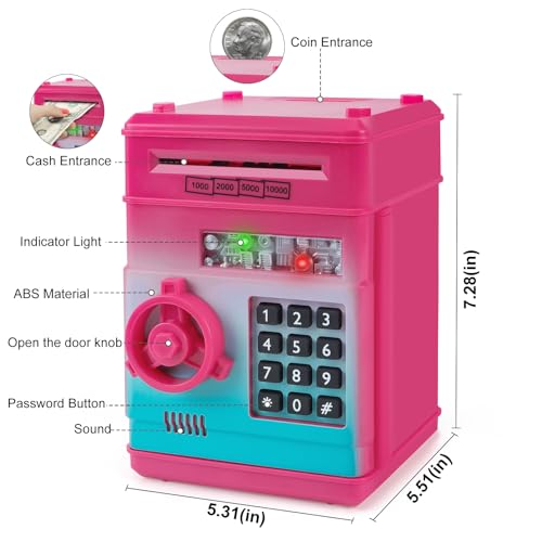 Image of Refasy Piggy Bank Cash Coin Can ATM Bank Electronic Coin Money Bank for Kids Age 3-12, Money Savings Box Mini ATM Coin Bank Toys Gifts for 3 4 5 6 7 8 9 10 11 12 Year Old Boys Girls