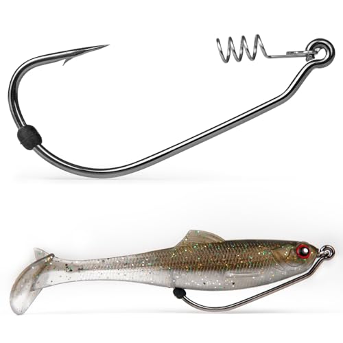 Weedless Swimbait Hooks with Screw Lock & Bait Stopper- Assorted Sizes Worms Hooks for Bass Fishing