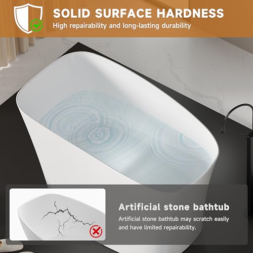 Image of 51 '' Stone Resin Janpanese Soaking Tub, Freestanding Deep Soaking Bathtub with Seat Desgin,Toe-tap Chrome Right Drain, Slotted Overflow Matte White
