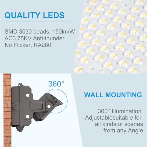 Image of Lightdot 150W LED Wall Pack Lights, 360 Adjustable Panel with Dusk to Dawn Photocell, 22500Lm 5000K Daylight, IP65 Waterproof & Advanced Heat Dissipation Outdoor Security Lighting(Height:10~20ft)