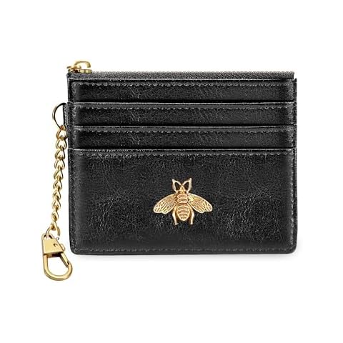 SEAVILIA Card Holder Keychain Wallet for Women with ID Window RFID Coin Purse Bee Gifts Slim Minimalist Small Wallet Cover