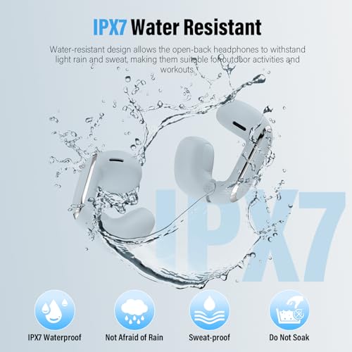 Image of Clip On Ear buds, Open Ear Headphones, Bluetooth 5.4 HiFi Stereo Clip Earbuds, 42H, LED Display Wireless EarBuds, Comfortable Lightweight, IP7 Waterproof Earphones, Earbud for Workout Running, Blue