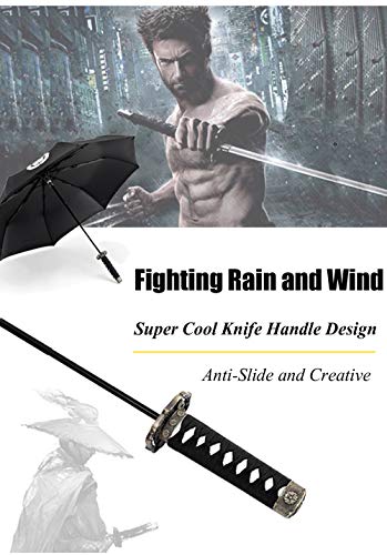 Cool Lemon Samurai Katana Master Sword Hilt Handle Folding Umbrella Anime Portable Travel Japanese Ninja Compact Umbrellas Windproof, Black Glue Anti Uv, Business Birthday Gift For Men #TOP4