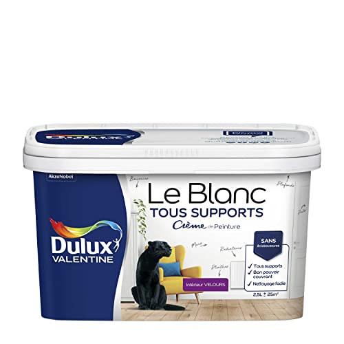 Dulux Valentine Le Blanc Tous Supports Crème de Peinture - Peinture Intérieure Murs, Plafonds, Boiseries et Radiateurs - Velours Blanc 2,5 L