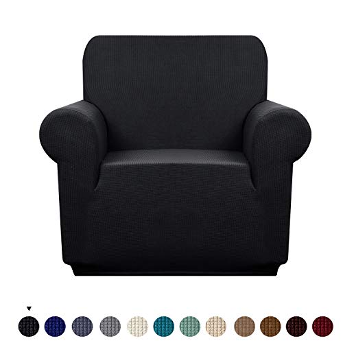 Granbest Housse de Canapé Impermeable 1 Pièce Jacquard Housse de Fauteuil Extensible pour Salon (1 Place, Noir)