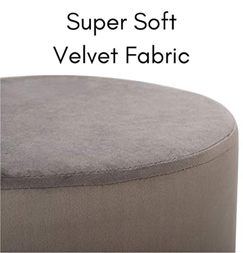 Birdrock Home Round Grey Velvet Ottoman Foot Stool – Soft Compact Padded Vanity Stool - Great For The Living Room, Bedroom And Kids Room - Small Furniture (Grey) #TOP4