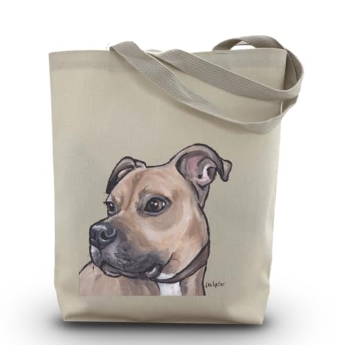 Pit Bull Tote Bag - Fawn Pit Bull Lover Gift - Handmade Totes - Pittie Canvas Totes - Cute Pit Bulldog Reusable Shopping Bag - Grocery Bag - Handbag - Beach Bag