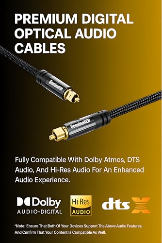 Premium Digital Optical Audio Toslink Cable With 8 Channels (5.1 & 7.1) Gold Plated & Nylon Braided | Compatible For Tv, Home Theater, Sound Bar, PlayStation, XBox | 5 Meter, 16.4 FT 4 41aGoG43JOL