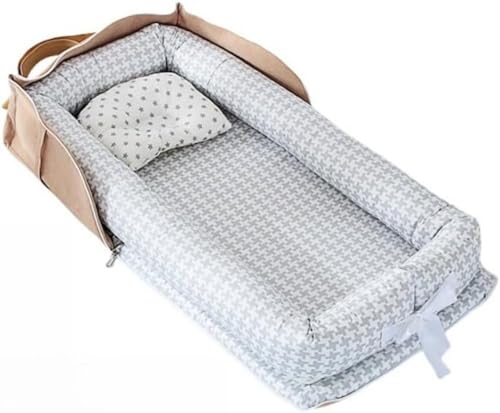 Rcuihak 新生児ベビーベッド、枕付きコットンベビーベッド、折りたたみ式ポータブルベビーベッド、添い寝ポータブルベビーギフト、通気性と洗濯可能0-24ヶ月 85*45*12cm (A) (E)