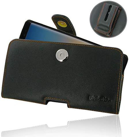 PDair Samsung Galaxy Note 9 Phone Pouch Case, (Fit Phone with a Slim Case or Thin Skin on) Leather Holster with Belt Clip Handmade Horizontal Pouch (Orange Stitch)