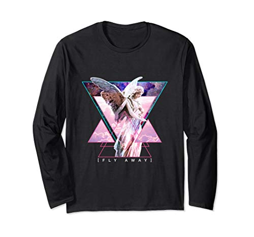Vaporwave Angel Statue & Wings - Fly Away Aesthetic Art Long Sleeve T-Shirt