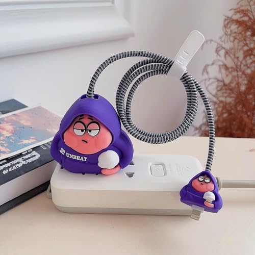 Image of PHONE PALACE 4 in 1 Silicone Charger Case Cover for iPhone 18W /20W Adapter | Cute Purple Unbeat Cartoon Design | 360 Protection with Wire Saver & Cable Protector (Purple Unbeat)