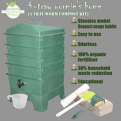 4-Tray Worm Compost Bin, Worm Composter for Outdoor & Indoor, ecocultivatify Wormie's Home, Worm Bin Set for Recycling Household Waste (Dark Green) by ecocultivatify - Image 8