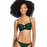 Shade & Shore Women's Light Lift Tie-Front Keyhole Pique Textured Bikini Top - (36DD, Dark Green)