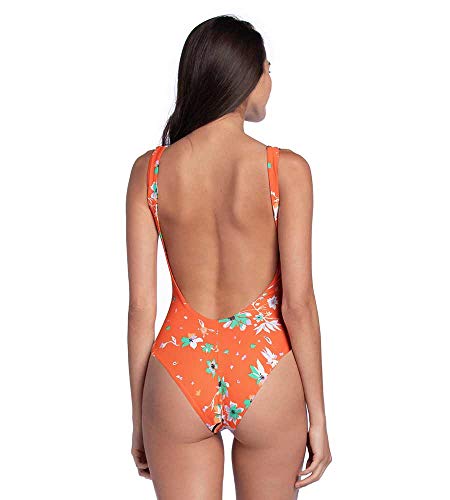 Maaji Women's Standard V Front With Scoop Back Classic Cut One Piece Swimsuit, Emerald Sunsets Green Flower/White Stripe, Medium #TOP1