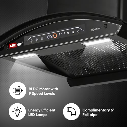 Image of 1600 m /hr Wall Mounted BLDC Auto Clean Kitchen Chimney (NOVA PLUS Filterless BK 60, BLDC Motor, Touch Control + Motion Sensor, 7 Years Motor Warranty) (Filterless)