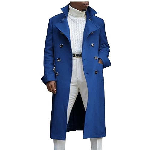 RTRDE Men's Winter Dress Coat Pea Double Breasted Business Casual Trench Coat Long Jacket, M-3XL