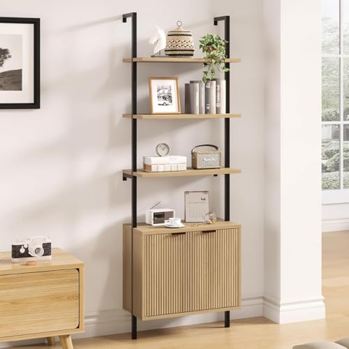 Halitaa 3 Tier Ladder Shelf with Storage Cabinet, Fluted Ladder