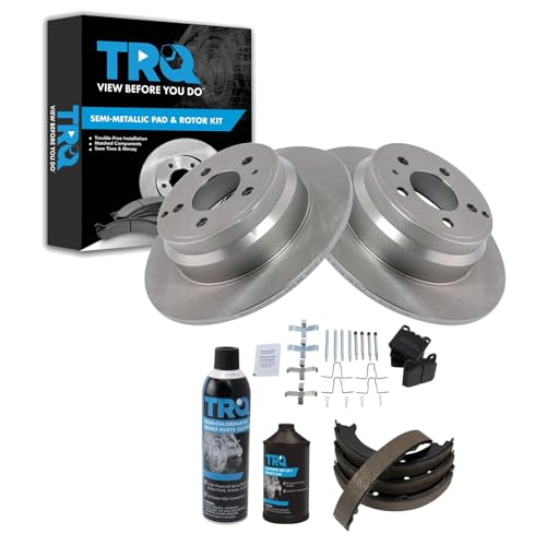 Image of TRQ Rear Brake Pad & Rotor Kit, with Chemical Kit Parking Brake Shoe Set Semi-Metallic Compatible with 1994-1996 Volvo 850 1998-2004 C70 1998-2000 S70