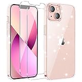 BAOWEI Funda transparente con purpurina para iPhone 13 Mini, funda con 2 protectores de pantalla de cristal templado, fina y suave, de silicona TPU transparente, resistente a los golpes