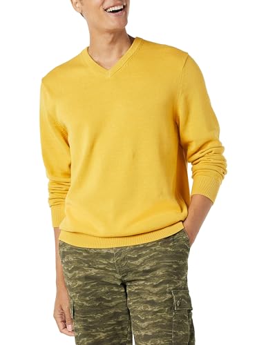 Amazon Essentials Mens Regular Fit Cotton V-Neck Pullover Sweater (Available in Big & Tall) Gold Large