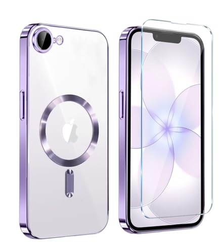Image of Magnetic Glossy Case for iPhone 17e,iPhone17e /16e Phone Case Slim Clear Luxury with Screen Protector & Camera Protector [Compatible with MagSafe], Shockproof Cover for iPhone Case 17e-Purple