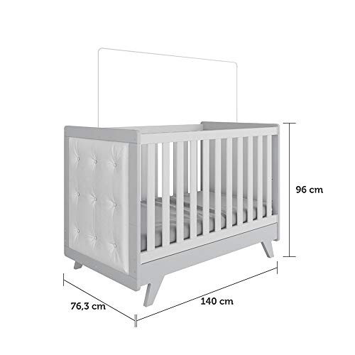 Quarto Infantil Retrô com Cômoda e Berço com Capitonê Móveis Peroba Branco/Cinza