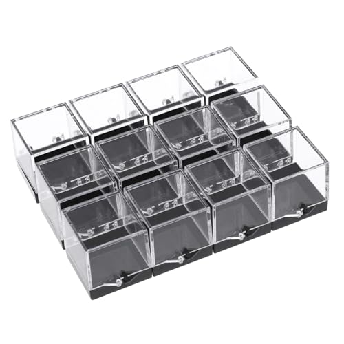 FUNOMOCYA 12pcs Mineral Standard Display Box Beading Storage Small Display Case Transparent Display Case Pin Display Case Storage for Crystals Gem Display Case Specimen Boxes Rock Plastic