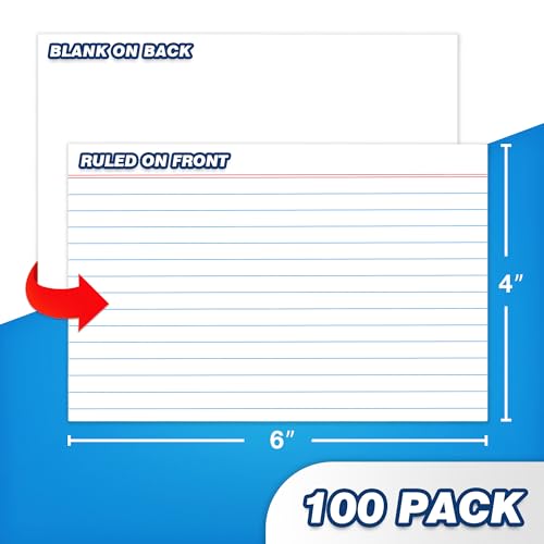 image for Chell Ruled Index Cards 4x6 Inch Heavyweight, 100 Count, Ruled Front a