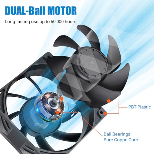 GDSTIME 120mm x 38mm 12V DC Waterproof IP67 Fan High CFM Dual Ball Bearing 2Pin for DIY Cooling Ventilation Exhaust Projects - Thumbnail 5